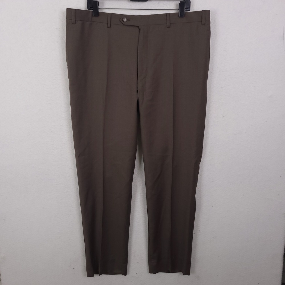 Canali Dress Pants Mens 38x30 Brown 100% Wool Flat Front Tailored Made in Italy